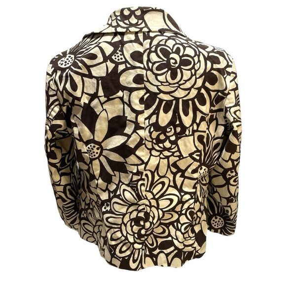 Chico's Floral Cotton Blazer Jacket Brown Cream Cotton Stretch Chico's Size 2 - Picture 2 of 8